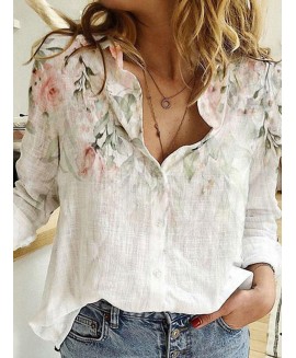 Casual Flower Print Lapel Long-sleeved Casual Blouse 