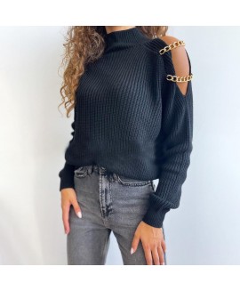Fashion Solid or Chain Strapless Sweater 