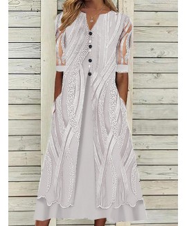 V-neck Printed Loose Short Sleeve Maxi Dress 