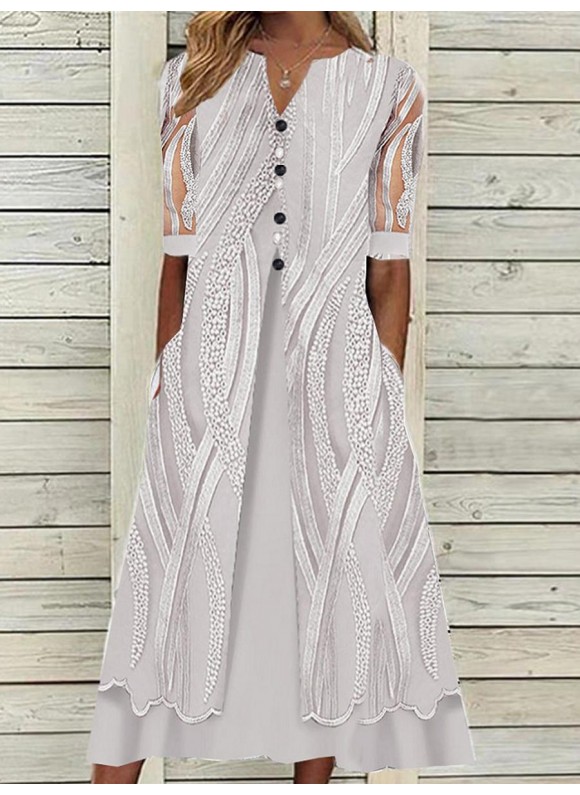 V-neck Printed Loose Short Sleeve Maxi Dress