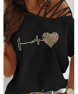 Leopard Heart Print Short Sleeve T-Shirt 