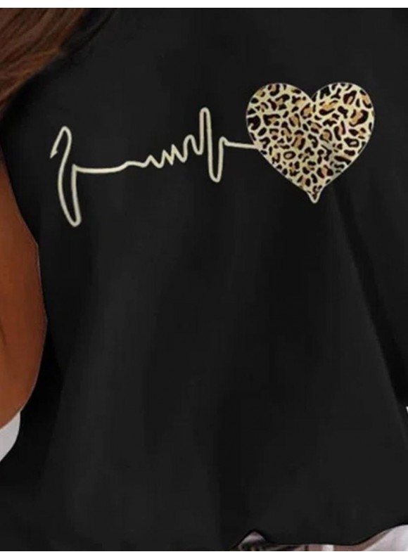 Leopard Heart Print Short Sleeve T-Shirt