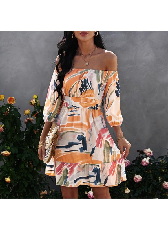 Ladies Floral Print Bow Backless Dress