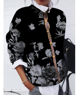 Casual Fashion Flower Print Long-Sleeved Cardigan 