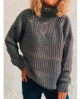 Casual Solid or Half High Neck Long Sleeve Sweater 