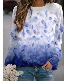 Women's Casual Flower Petal Gradient orful Printing Sweater 