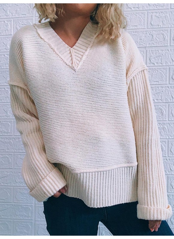 Fall/Winter Solid or V-neck Long Sleeve Pullover