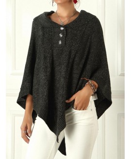 Casual Solid or Lapel Irregular Loose Cloak Sweater 