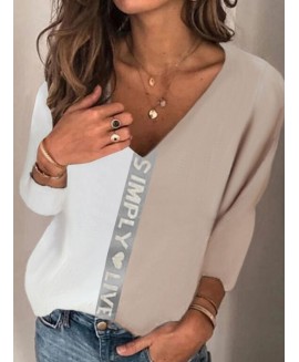 Fashion V-neck or Matching Long-sleeved Casual T-shirt 