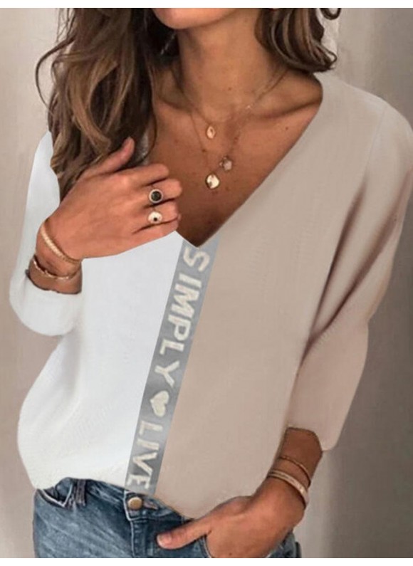Fashion V-neck or Matching Long-sleeved Casual T-shirt