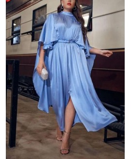 Women's Fashion Elegant High Waist Slit Silk Silk Dress 