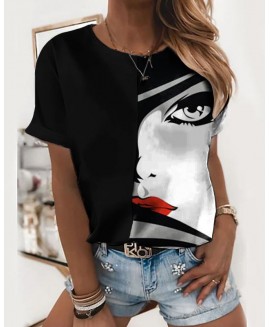 women cause Fashion art face print T-shirt 