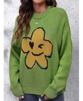 Fashion Flower Pattern or Matching Long-sleeved Casual Pullover 