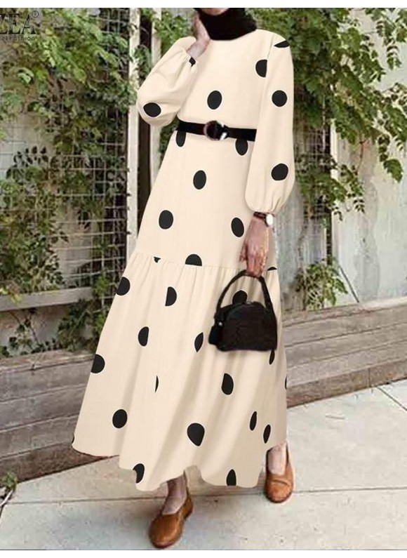Vintage Polka Dot Print Long-sleeve Dress