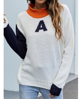 Fashion Letter Hit or Stand lar Long Sleeve Casual Pullover 