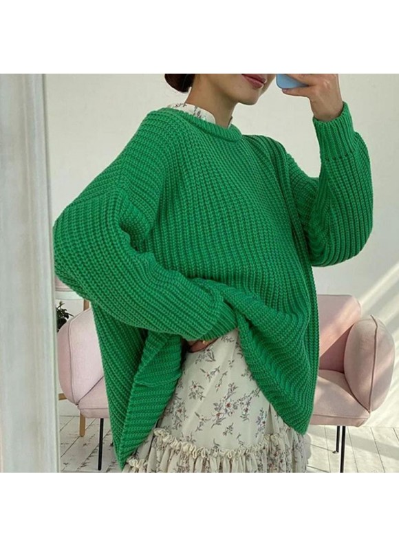 Women's Casual Long Sleeve Round Neck Sweater Solid or Knit Top