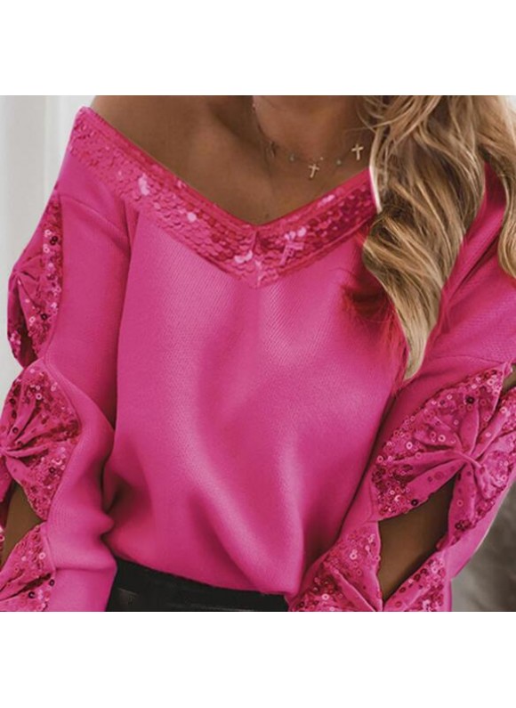 Elegant Sequin Stitching Bow Long-sleeved Sweater