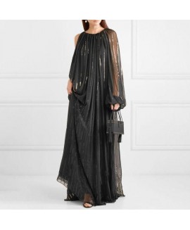 Women's Elegant Black Bronzing Loose Tencel Dress 