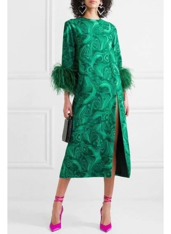 Women Fashion Art Green Print Robe Dress