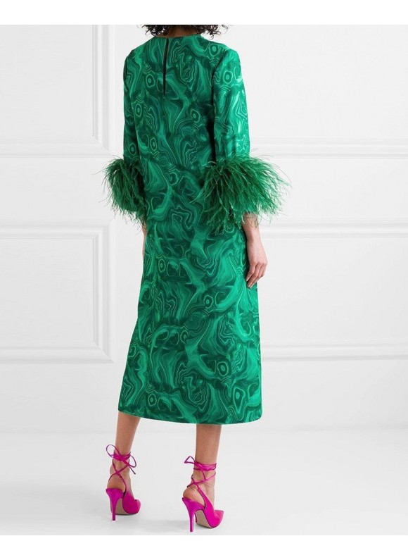 Women Fashion Art Green Print Robe Dress