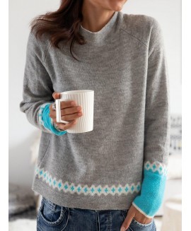 Casual Retro Pattern High Neck Long Sleeves Sweater 