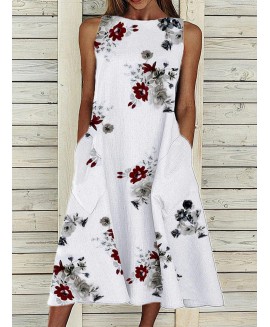 Floral Print Crew Neck Sleeveless Maxi Dress 