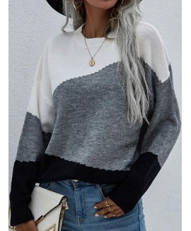 Round Neck trast or Loose Casual Sweater Pullover 