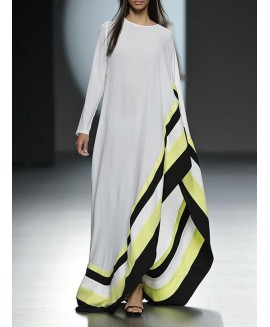 Women's Elegant Asymmetric Hem Print Loose Maxi Dress 