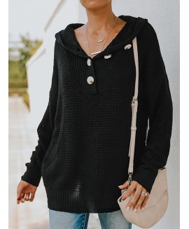 V-Neck Solid or Button Long-Sleeved Loose Ladies Sweater 