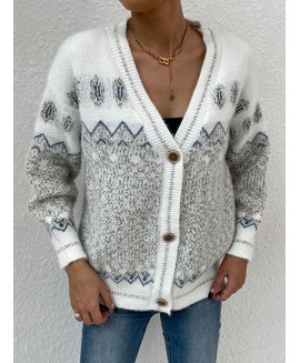 Fashion Casual Single-breasted Long-sleeved Loose Cardigan 