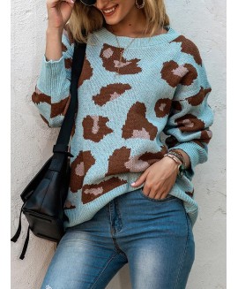 Leopard Print Round Neck Sweater Autumn And Winter New Loose Pullover Sweater 