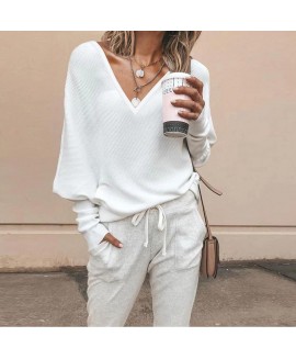 Women's Casual Solid or V-neck Long Sleeve Sweater 