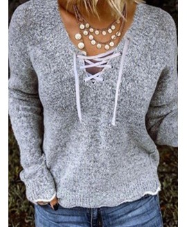 V-neck Casual Loose Solid or Sweater Pullover 