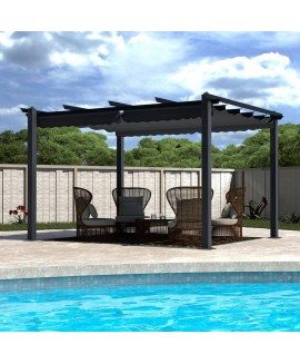 VEIKOUS 10 ft. x 13 ft. Dark Grey Aluminum Outdoor Patio Pergola with Retractable Sun Shade Canopy Cover, Gray 
