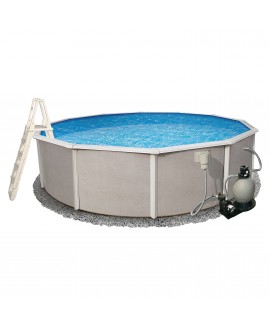 Blue Wave Belize 15-Feet Round 52-Inch Deep 6-Inch Top Rail Metal Wall Swimming Pool Package 