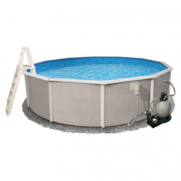 Blue Wave Belize 15-Feet Round 52-Inch Deep 6-Inch Top Rail Metal Wall Swimming Pool Package 