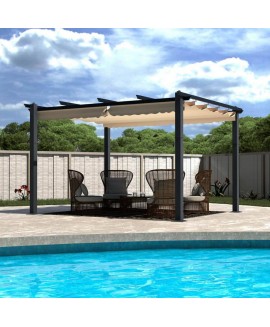 VEIKOUS 10 ft. x 13 ft. Beige Aluminum Outdoor Patio Pergola with Retractable Sun Shade Canopy Cover 