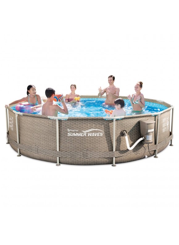 Summer Waves 12ft x 30in Round Frame Above Ground Swimming Pool Set, Beige