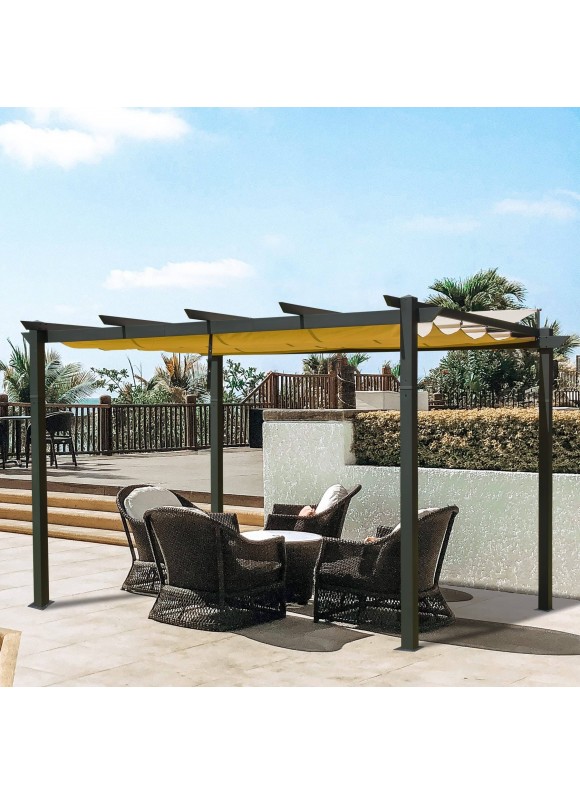 Domi Outdoor Living 10’ x 13’ Outdoor Retractable Pergola with Weather-Resistant Canopy Aluminum Garden Pergola Patio Grill Gazebo for Courtyard