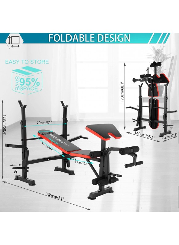 OppsDecor 600lbs 6 in 1 Olympic Weight Bench Set with Rack Leg Developer Preacher Curl