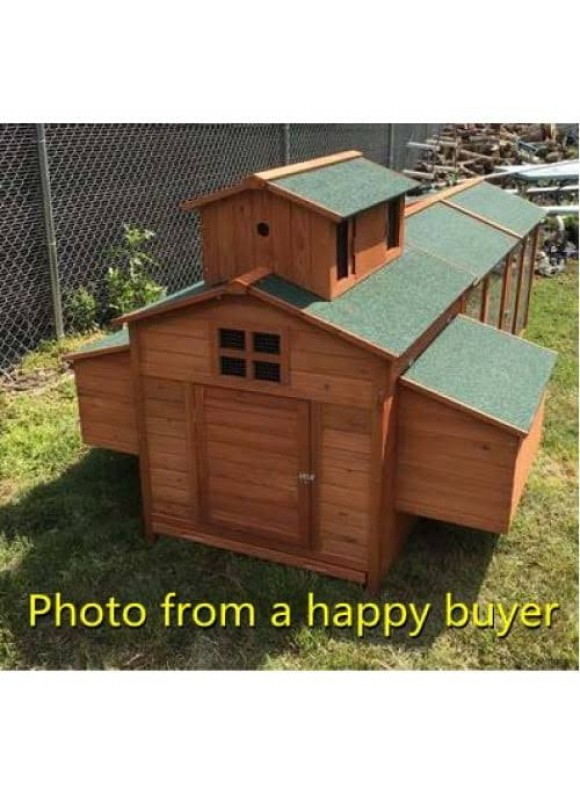 Omitree Wooden Chicken Coop with 6 Nesting Box and Run, 10' ft, Red