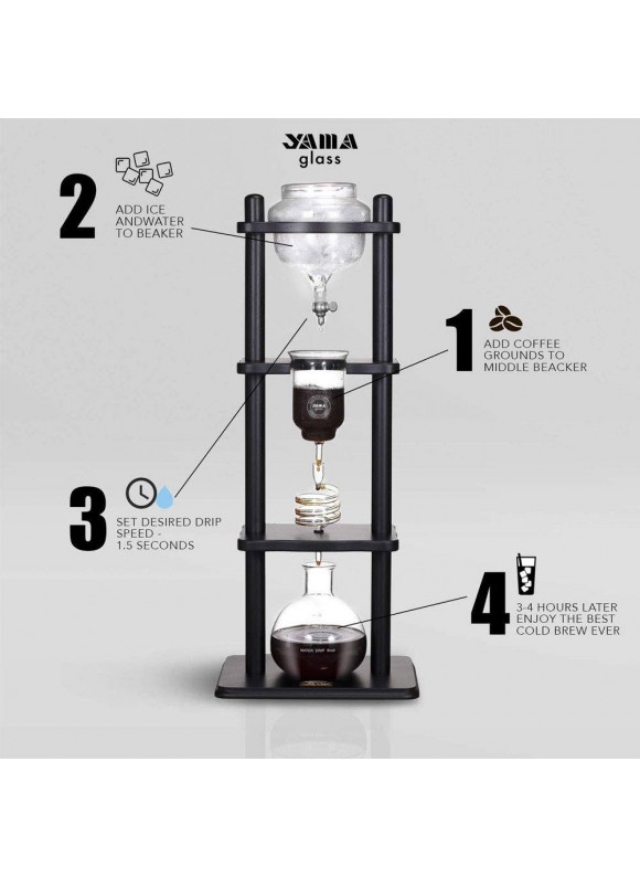 Yama Glass YAMCDM8SBK Coffee Tower with Iced Slow Drip Technology, 6-8 Cup Cold Brew Maker, Black