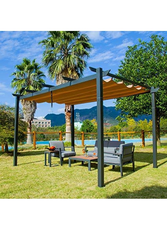 Domi Outdoor Living 10’ x 13’ Outdoor Retractable Pergola with Weather-Resistant Canopy Aluminum Garden Pergola Patio Grill Gazebo for Courtyard