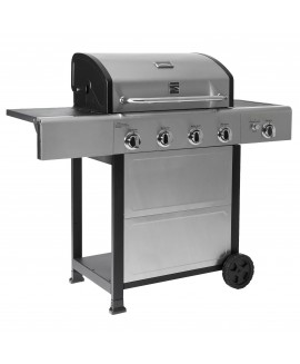 Kenmore 4-Burner Outdoor Propane GAS Grill with Side Burner, Open Cart, Stainless Steel 
