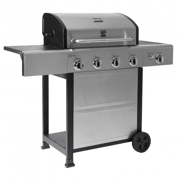 Kenmore 4-Burner Outdoor Propane GAS Grill with Side Burner, Open Cart, Stainless Steel 