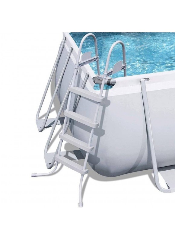 Sogreatshop Above Ground Rectangular Swimming Pool Set (157 x 79 39) Inches, Includes Filter Pump ChemConnect Dispenser &amp; Ladder, Grey, Gray