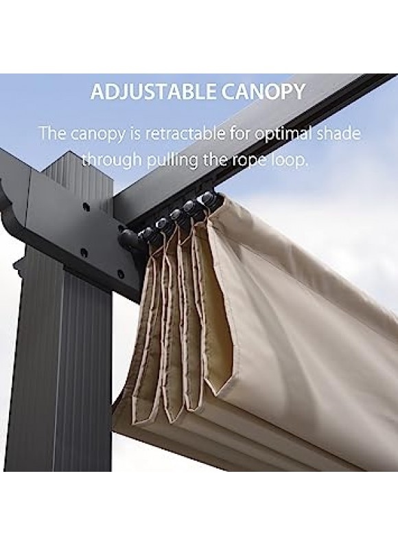 PURPLE LEAF 10’x10′ Outdoor Retractable Pergola with Sun Shade Canopy Patio Metal Shelter , Grill Gazebo Backyard Grape