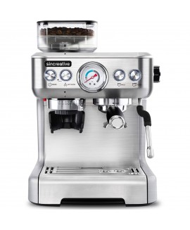 Sincreative Espresso Machine &amp; Coffee Maker - 20Bar Semi Automatic Espresso Machine with Grinder &amp; Steam Wand – All in One Espresso Maker &amp; Latte 