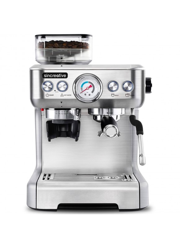 Sincreative Espresso Machine &amp; Coffee Maker - 20Bar Semi Automatic Espresso Machine with Grinder &amp; Steam Wand – All in One Espresso Maker &amp; Latte