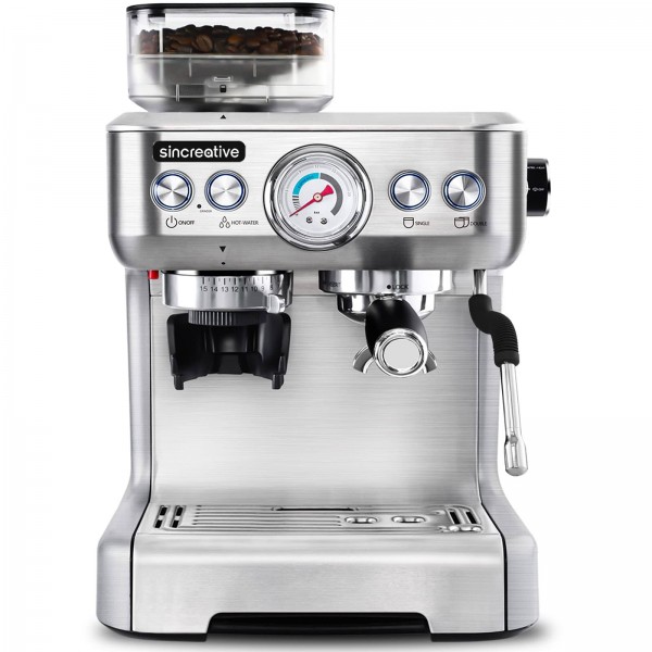 Sincreative Espresso Machine &amp; Coffee Maker - 20Bar Semi Automatic Espresso Machine with Grinder &amp; Steam Wand – All in One Espresso Maker &amp; Latte 